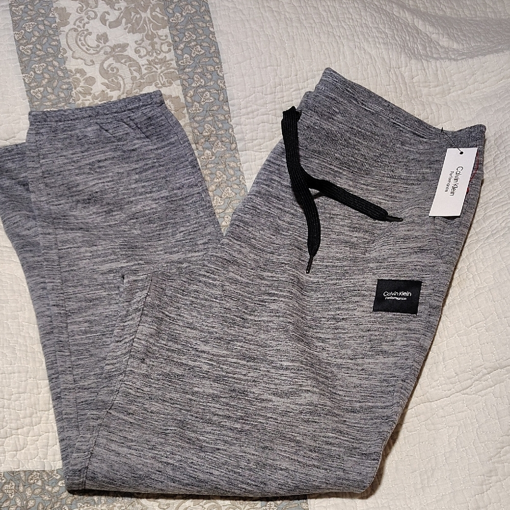 Calvin Klein Gray Sweatpants with Elastic Waistband and Tapered Legs